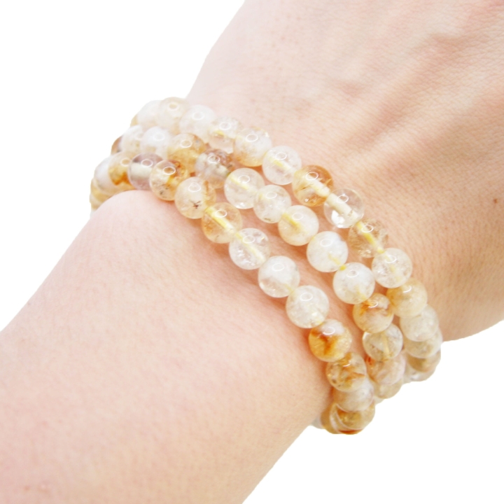 Bransoletka szczęścia z naturalnym cytrynem – koraliki na gumce, kamień o energetyzujących właściwościach