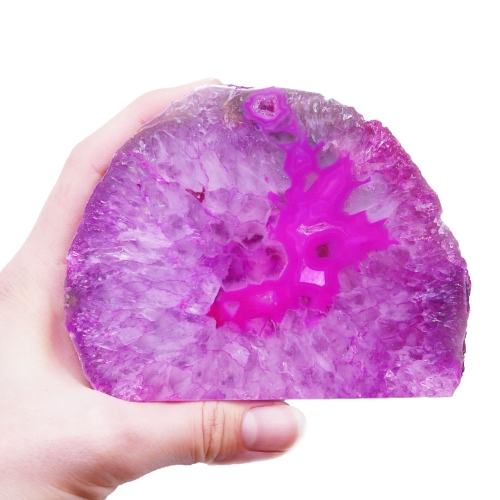 Kamień agatowy różowy z gładko polerowanym frontem i inkluzjami