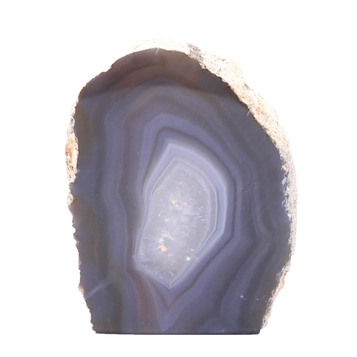 Świecznik z czarnego agatu nr 058 – wypolerowana górna płaszczyzna z otworem na tealight i widoczną strukturą warstwową.