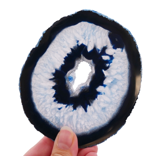 Polerowana płytka z niebieskiego agatu (plaster) z unikalnymi wzorami.