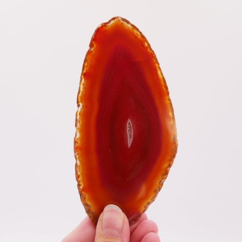 Zbliżenie na ciepłe odcienie i pasmową strukturę wewnątrz plastra agatu nr 062.