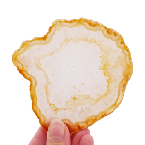 Pomarańczowy plaster agatu nr 075 – widok na wypolerowaną powierzchnię z koncentrycznym układem ciepłych pasm.