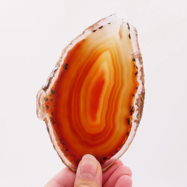 Plaster agatu nr 079 podświetlony od tyłu – prezentacja naturalnej translucencji minerału.