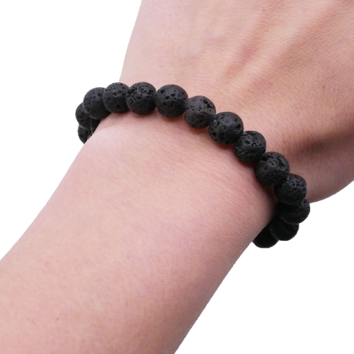 Bransoletka z lawy wulkanicznej kulka 8 mm – czarne, porowate korale na elastycznej gumce.